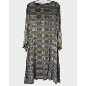 Neeru Kumar Artsy Tunic Dress Womens L Gray Green Tie Dye Stripes Art To Wear